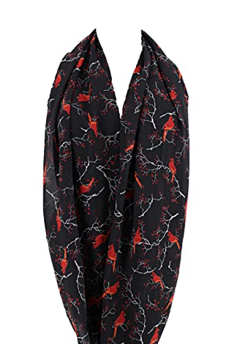 Etwoa's Cardinal Birds Infinity Scarf and Circle Scarf - color: Black