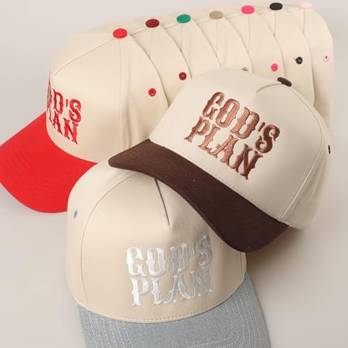 MIRMARU Christian Theme 5 Panel Embroidered Cotton Trucker Hat with Inspirational Faith Sayings for Men and Women - color: God's Plan, Brown
