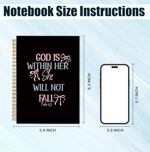 Pink Bow Christian Spiral Notebook Journal,Gifts for Women,Bible Notebooks for Note Taking,Bible Journaling Notebook,God is Within Her Will Not Fall Hardcover Spiral Notebook,5.5x8.3 Inch - color: Pink Bow Christian
