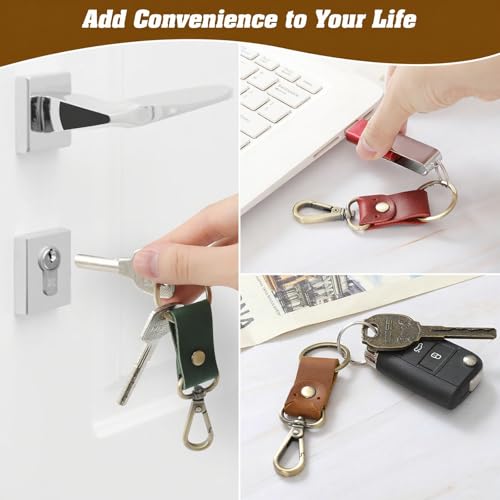 Jack&Chris Genuine Leather Keychain, Small Keychain for Man and Women, Key Holder Mens Belt Key Chain Ring, Red Brown - color: 3pack-green