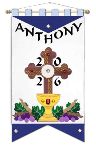 Illuminated Ink First Communion Banner Kit - 12 x18 - Cross (Blue - Black Letters, 12 x 18) - color: Blue - Black Letters, size: 12 x 18