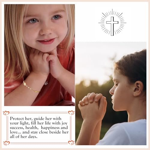 Catholic Bracelets Gifts for Women Girls, Simulated Pearl Rosary Beads Virgin Mary Cross Charm Bracelet Confirmation First Communion Baptism Religious Christian Jewelry Gift - color: Confirmation Gold