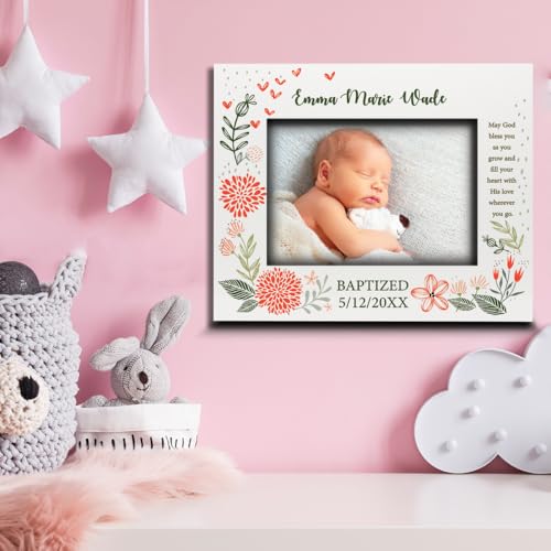 BELLA BUSTA-Personalize -Baptism, Dedication, Confirmation, First Communion Theme Picture Frame-Keepsake from Godparents, Friends, Family-UV Print Frame (Orange (5x7 Horizontal)) - color: Orange (5x7 Horizontal)