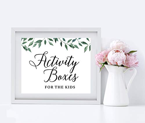 Andaz Press Wedding Party Signs, Natural Greenery Green Leaves, 8.5x11-inch, Activity Boxes for the Kids, 1-Pack - color: Activities Boxes