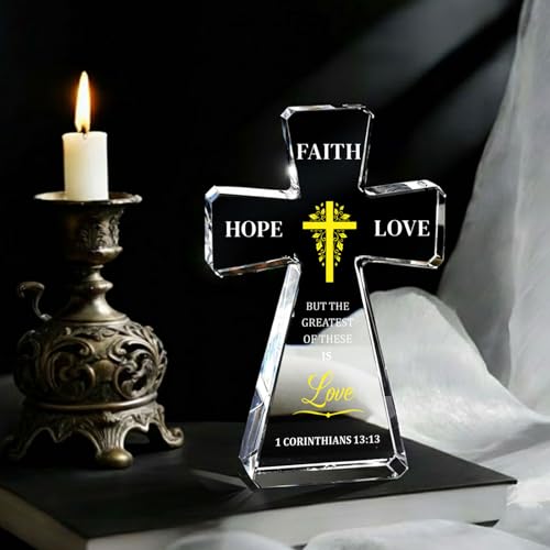 Faith Hope Love Crystal Cross Decor - 1 Corinthians 13:13 Bible Verse Gift for Wedding, Anniversary & Engagement - Religious Christian Desk Decor for Couples, Newlyweds, Men or Women