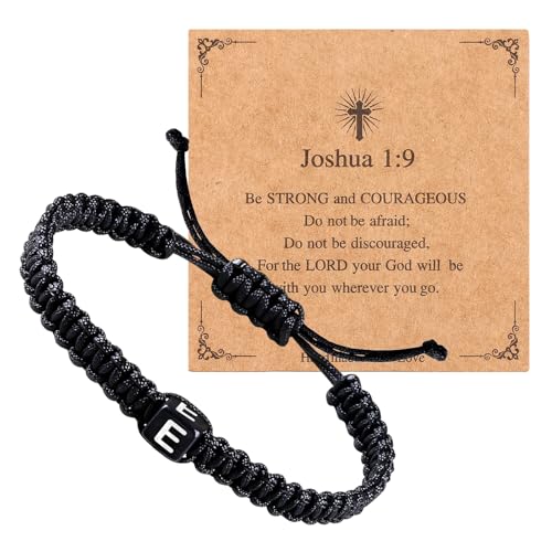 Handmade Letter Initial Bracelets A M K for Women Men Teens Cross Bracelet Black Rope Braided Jewelry Jesus Christian Bracelets Gift - color: E