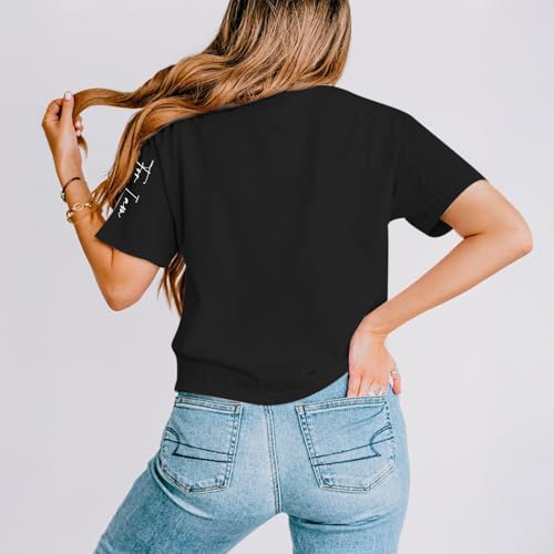 Fkatuzi Christian Jesus Faith Shirts for Women God Bible Verse Religious Tshirts Inspirational Graphic Tees Cotton Tops - color: Black, size: Medium
