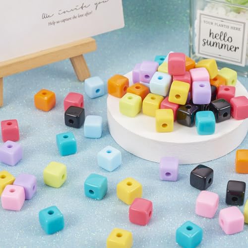 FASHEWELRY 90Pcs Pastel Acrylic Cube Beads for Bracelet Making Candy Color Square Spacer Beads Assorted Rainbow Cube Pony Bead Bulk for Jewelry Making - color: Cube-9 Colors
