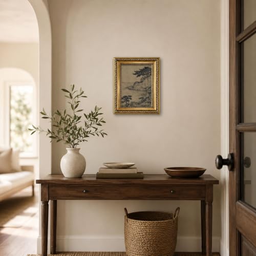 Vintage Japanese Wall Art Gold Framed Asian Landscape Moody Wall Decor - color: Chinese landscape ink, size: 10"L x 8"W