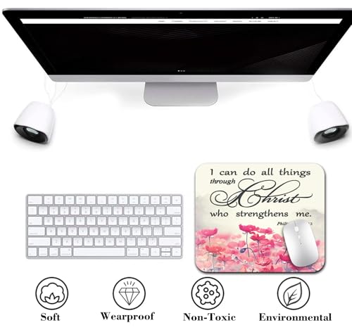 I Can Do All Things Christian Mouse Pad, Pink Lotus Inspirational Desk Mat - color: Cute Colorful Art Rec25