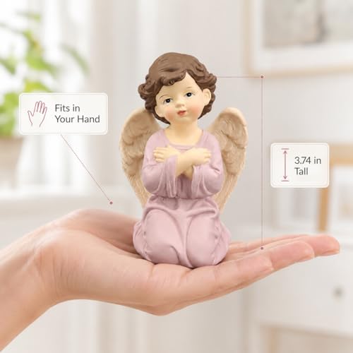 Praying Angel Figurine, Kneeling Guardian Angel Statue - size: 3.74"H