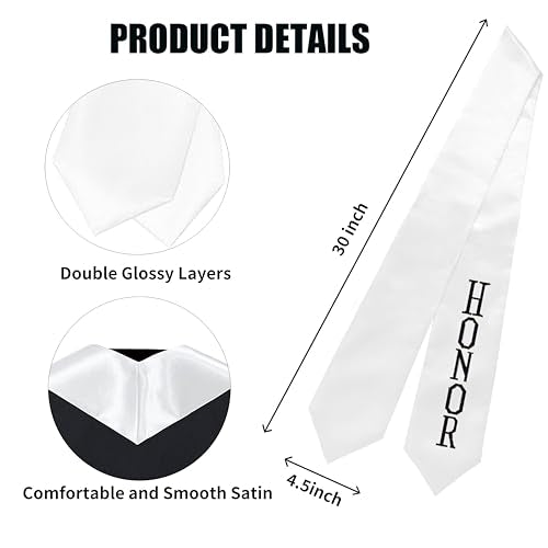 MyGradDay Plain Graduation Stole Colorful Stole for Adult Length 60",Rich in Color - color: Honor-white