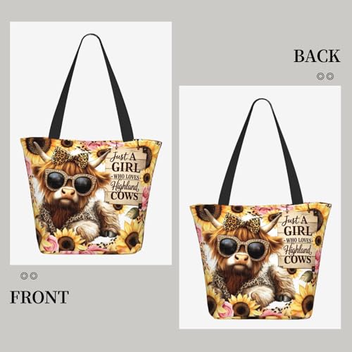 Christian Gifts Reusable Shopping Tote Bag Zippered Inspirational Tote Bags for Women Bible Verse Shoulder Bag - color: Highland Cow