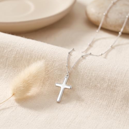 925 Sterling Silver Cross Necklace for Women,1.5MM Silver Cross Bead Chain