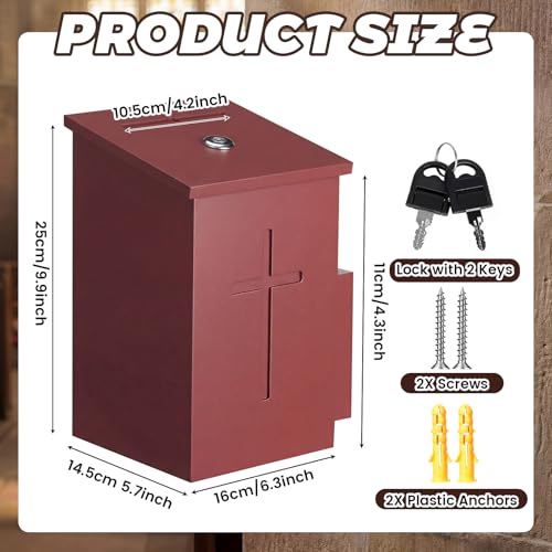 Sliner Prayer Request Box Wood Cross Offering Church Donation Charity Ballot Suggestions Box with Slot and Lock Hinged Lid for Envelopes Suggestion Forms Table or Counter(Dark Mahogany) - color: Dark Mahogany