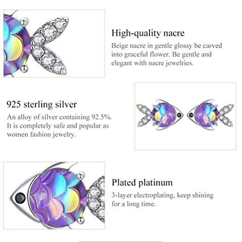 Qings Cute Animal Stud Earrings for Kids - Sterling Silver 925 Dragonfly Earrings Fish Studs for Teen Girls Women Dainty Cubic Zirconia Earrings Gifts