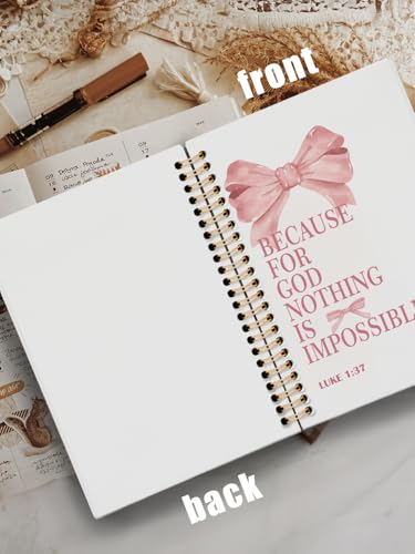 Coquette Pink Bow Christian Notebook Journal, Christian Gifts for Women, Luke 1:37 Bible Verse Notebooks for Work, Preppy Bow Religious Prayer Hardcover Spiral Notebook Journal 5.5x8.3 - color: LUKE 1:37