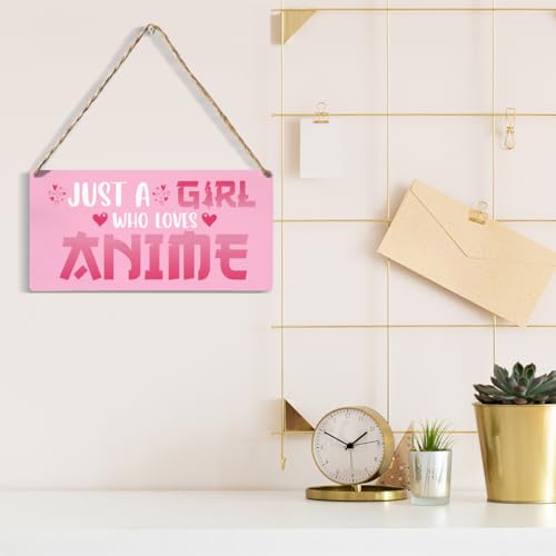 Funny Just a Girl Who Loves Anime Wood Sign Rustic Anime Lovers Wooden Hanging Plaque for Home Living Room Girl Bedroom Wall Art Decoration 6 x 12 Inches Present.pink - color: Girl Who Loves Anime.pink