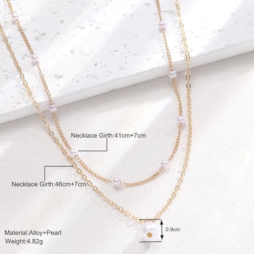 Clover Necklace Dainty Hollow 4 Leaf Choker Necklaces Tiny Cute Pendant Necklaces for Women 18K Gold Plated Lucky Four Leaf Pendant Jewelry - style: 2 layer pearl