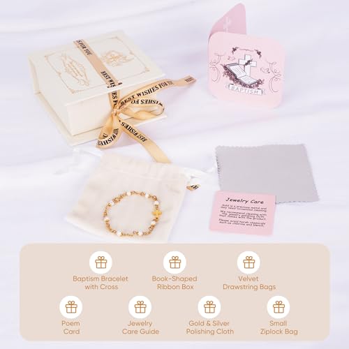 Baby Baptism Bracelet with Cross - Baptism Gifts for Girl