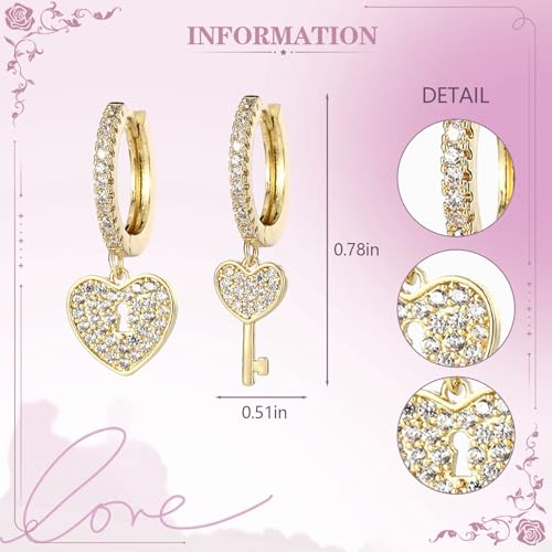 Cross Small Hoop Dangle Earrings 925 Sterling Silver CZ Diamonds Round Huggie Earrings For Men Women - style: lock and key gold