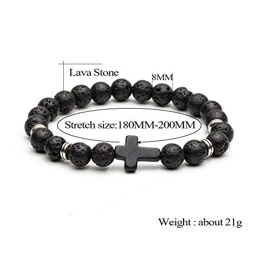 Softones 4PCS Cross Beads Bracelet for Men Women 8mm Healing Lava Stone Stretch Bracelets,7.5" - color: D:4Pcs a set