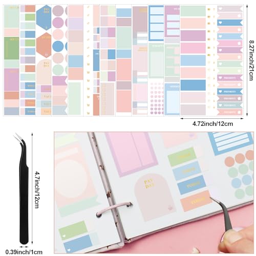 Ctosree 24 Sheets Planner Stickers with Tweezer to Do List, Macaron Color - color: Cute Color