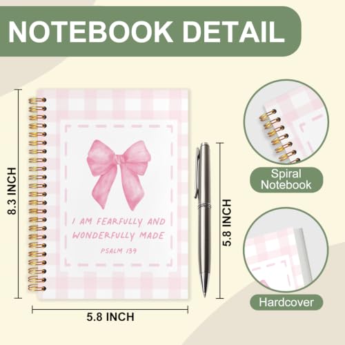 Pink Coquette Bow Psalm139 Christian Journal Notebook,Prayer Journal for Women,Bible Hardcover Spiral Notebook Office Supplies Gifts,5.5x8.3 Inch - color: White-bible Hardcover