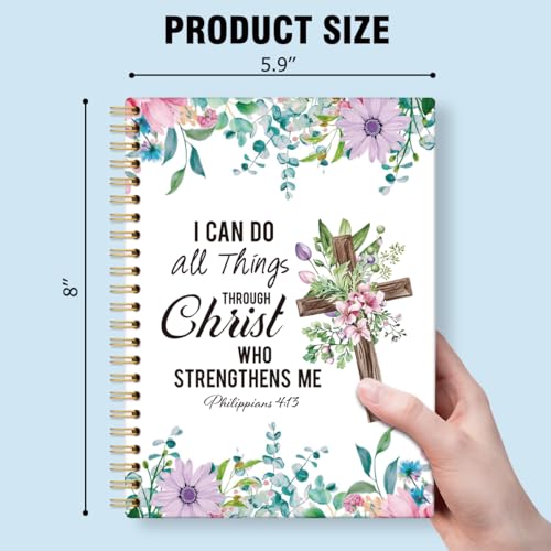 I Can Do All Things Hardcover 160 Pages Lined Spiral Notebook, Floral Bible Scripture Notebook for Christian, Christian Gifts, Christian Journals for Women, Inspirational Religious Gifts - color: Multi & Purple