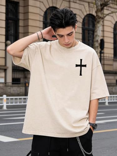 Eatbook Christian Shirts for Men Women Jesus Faith Oversized Acid Wash Tops - color: Apricot Lord, size: XX-Large