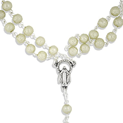 Vatican Imports 6mm Simple and Colorful Rosary | 12 Bright Colors | Unique Textured Beads Christian Jewelry - color: White
