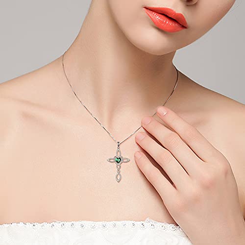 Celtic Knot Cross Pendant Necklace Sterling Silver Religious Irish Infinity Love Heart Irish Celtics Necklace Jewelry Mothers Day Birthday Gifts for Women Girls - color: Silver May cross necklace