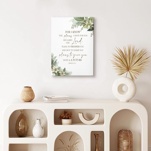 HIWX Christian Bible Verses Wall Decor, for I Know the Plans I Have for You Framed Canvas Painting Wall Art Decor, Sage Green Botanical Religious Wall Art Home Decoration for Bedroom Church, 11x14 - color: Jeremiah, size: 14"L x 11"W
