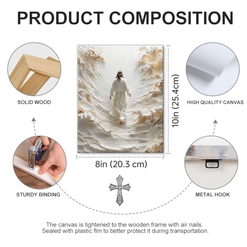Christian Jesus Walking on Water Wall Art Decor - Jesus Walking Into Light Canvas Print Picture Religious Wall Decor for Home Farmhouse Prayer Room 8x10 Inch Framed - color: color-M