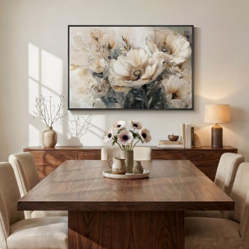 Framed Neutral Floral Wall Art for Modern Farmhouse Living Room, 24x36 In - color: Neutral Beige