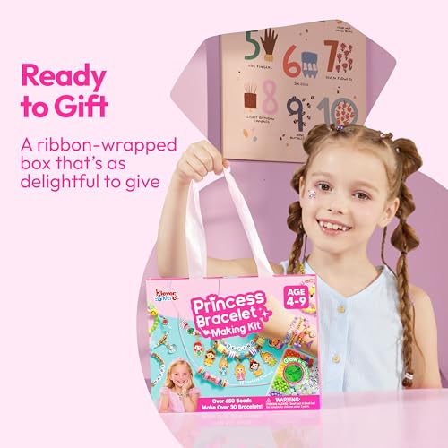 JOVA Klever Kits Princess Bracelet Making Kit, Jewelry Making Kit, Bracelets for Girls, Crafts for Kids, 4 Year Old Girl Birthday Gifts, Over 650 Beads, Make 30+ Designs