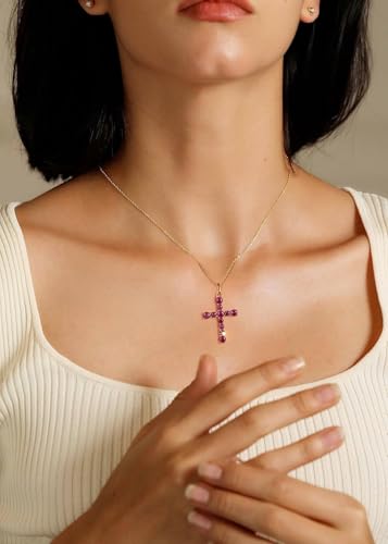 S.Leaf Cross Necklace for Women Gold Plated Cross Necklaces for Women 925 Sterling Silver Cross Pendant Necklaces for Women Birthday Anniversary - color: Cross_Necklace_Jul.07_Ruby