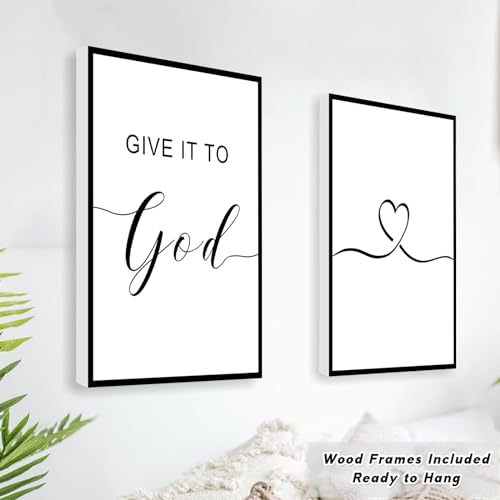 Framed Give it to God and Go to Sleep Signs 36x16”, Above Bed Wall Decors, Black And White Bedroom Decor (12x16 inches, Set of 3, Framed, Black) - color: Black and White