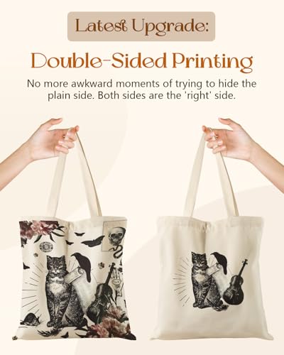 Miss Adola Canvas Tote Bag for Women with Zipper, Crow Cat - color: Crow Cat
