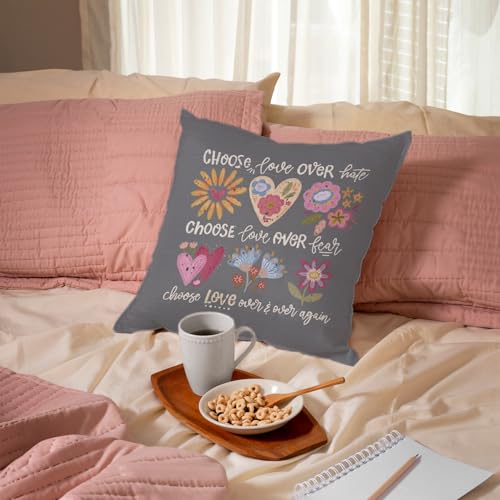 QIYUHOY Boho Floral Heart Affirmations Throw Pillow Covers, 18x18 Inch - color: 003-motivational