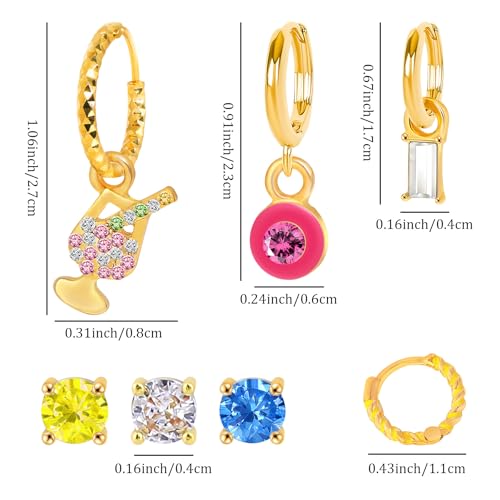Gold Earrings Set for Women 14K Gold Plated Cubic Zirconia Love Heart Bowknot Clover Fruit Flower Insect Ocean Cross Huggie Hoop Earrings Stud Earrings Set for Multiple Piercing Party Jewelry Gifts - style: Fun Cocktail
