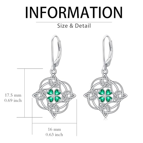 HPQQ Earrings for Women Sterling Silver Dangle Earrings Birthday Christmas Jewelry Gifts for Women Wife Mom - color: White Gold-Shamrock-C