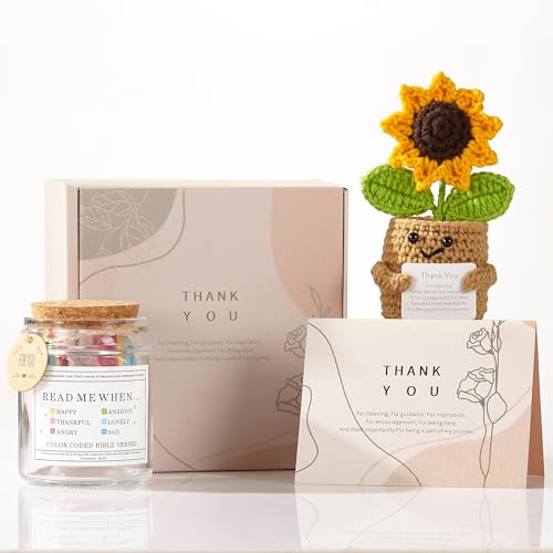 RainVibe Inspirational Bible Verse Jar with Sunflower Crochet Doll - 96 Prayer Cards for Mom, Women, Teens | Christian Home Decor & Spiritual Encouragement - style: Sunflower