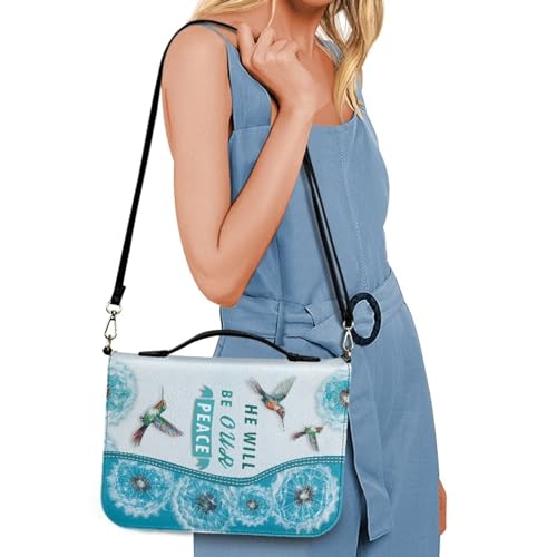Bible Cover for Women Men Waterproof Crossbody Bag with Handle Tote Bag for Pens, Highlighters M-2XL - color: Blue Hummingird, size: 2XL(11”L x 8”W x 2.1”H)