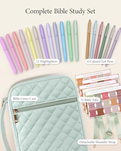 BellaHold Bible Cover Case with Shoulder Strap, Large Bible Bags for Women - color: Sage Green