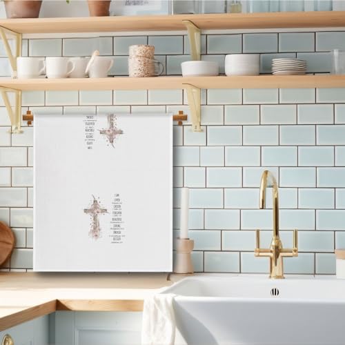 Floral Cross Christian Kitchen Towels, Christian Gifts for Women Dish Tea Towels, Inspirational I Am Loved Bible Verse Decorative Hand Towel for Kitchen Bathroom, 16x24 Inch - color: Floral