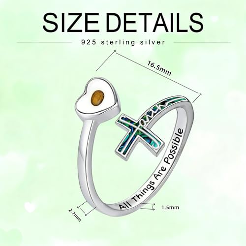 Heart Mustard Seed Cross Rings Adjustable Open Faith Cross Rings Christian Religious Jewelry Gifts for Women Mother Daughter