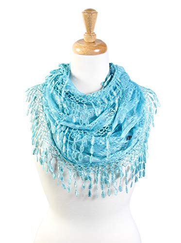 Scarf& Feminine Lace Infinity with Teardrop Fringes - color: Blue