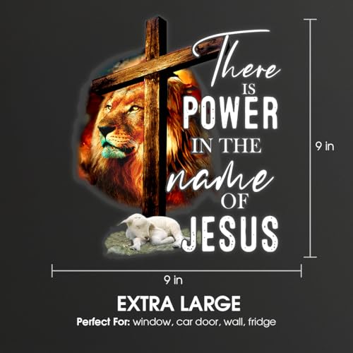 Jesus Lion of Judah Cross and Lamb There is Power in The Name of Jesus Transparent Vinyl Car Sticker (9x9 inches) - size: 1 Pack Size (9x9 inches)