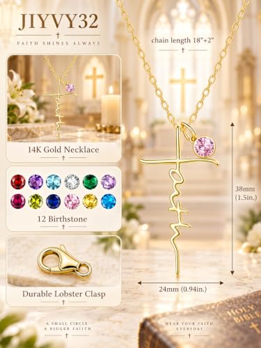 Faith Necklace White/Rose/Gold Birthday Gifts for Wife Her - color: 14K Gold-10-October
